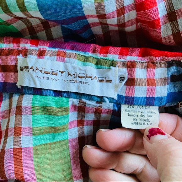 Vintage 1980’s Bright Plaid Button Up Shirt Sz Sm - Picture 4 of 5